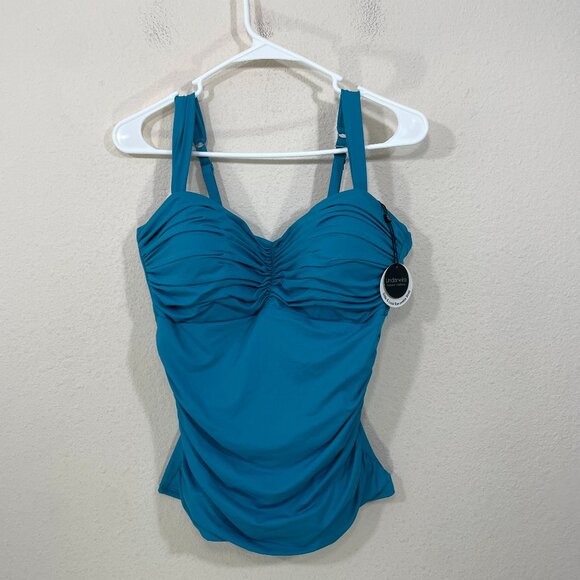NWT Coco Reef‎ 34DD Cup Charisma Tankini Top Shirred Bandeau Teal Cove NEW - Picture 1 of 11